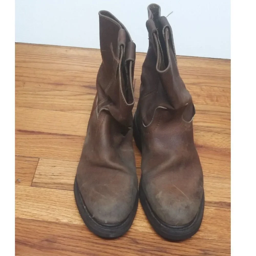 VTG ACM industrial work boots Brown Mens Sz 7 COWHIDE LEATHER Stitched WELT EUC